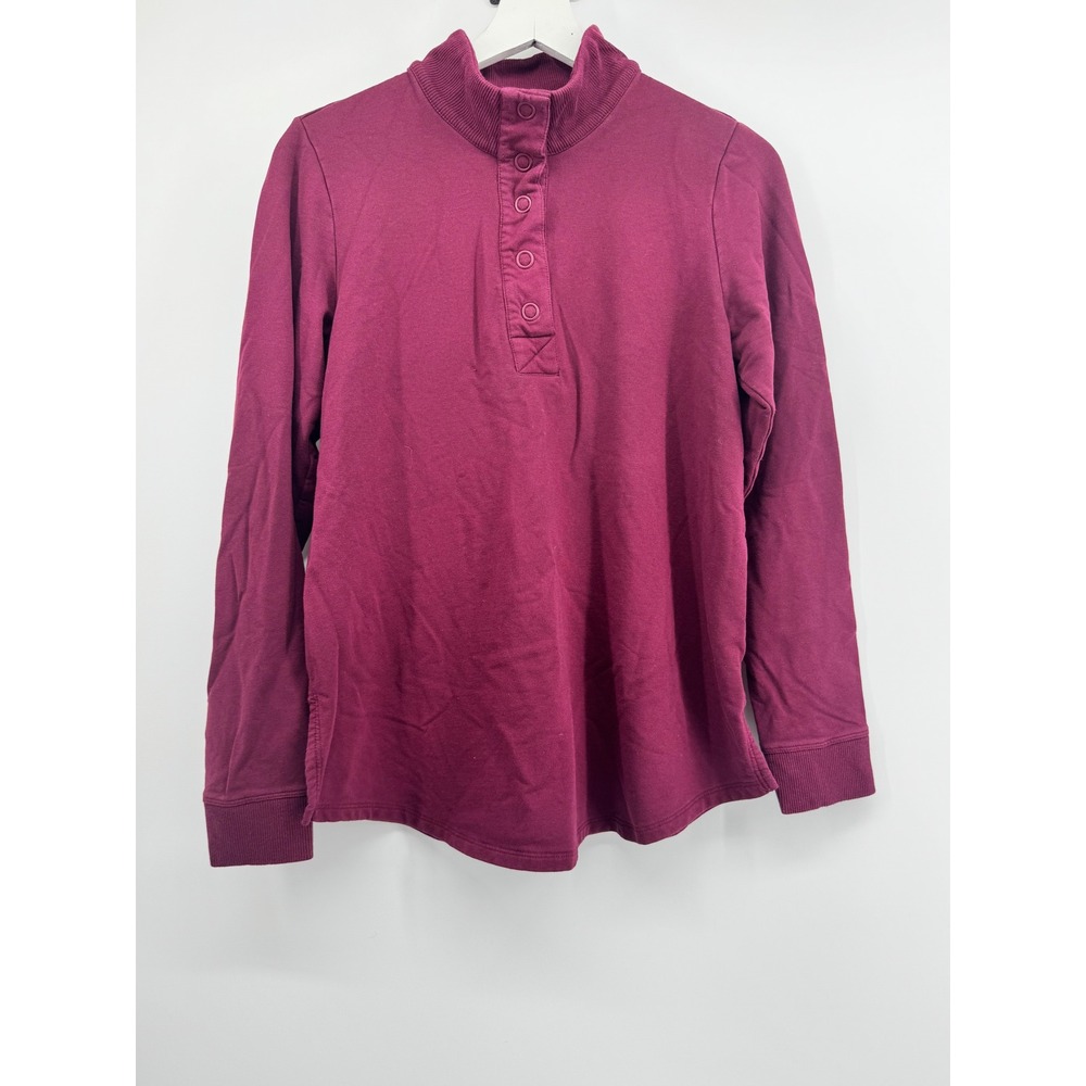 J. Jill Fit‎ Womens XS Petite Burgundy Mock Neck Snap Henley Sweatshirt Pullover